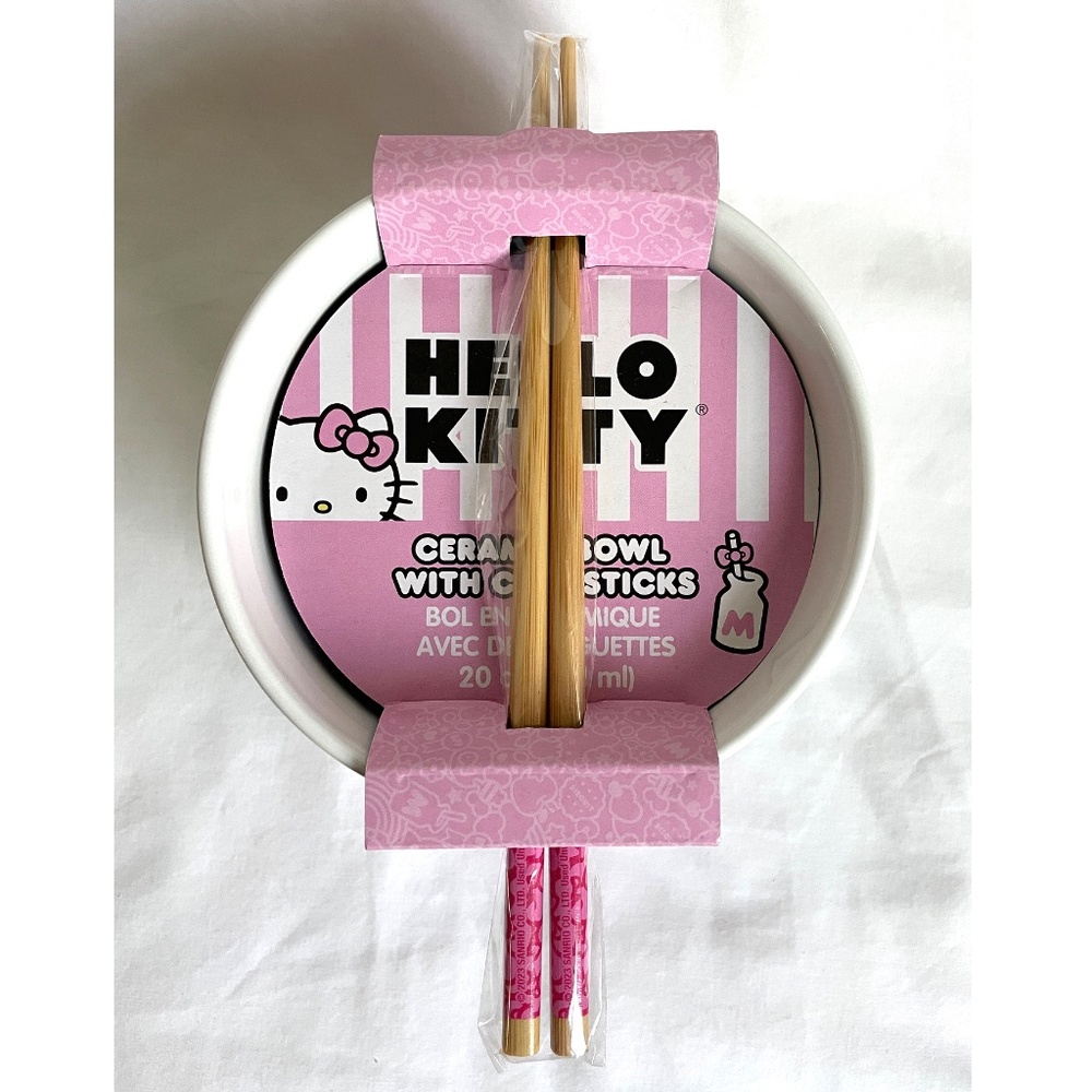 Sanrio Hello Kitty Ceramic Ramen Bowl with Chopsticks 20 oz Bowl - Picture 3 of 6